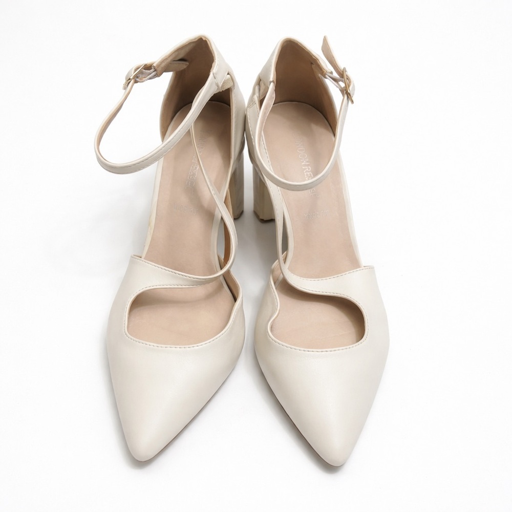 London Rebel Ivory Leather Block Heel Shoes | Bridal | Wide Fit | Size 9.5 Cream - Picture 6 of 9